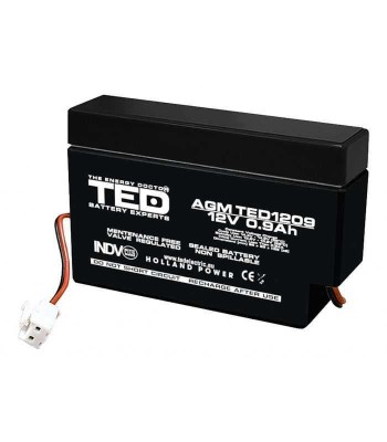 Acumulator AGM VRLA 12V 0.9Ah plumb acid 96x25x62 mm cu fir TED foto