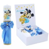 Cumpara ieftin Set Cutie Trusou cu Lumanare, 9 Piese, &quot;Azi m-am botezat&quot;, Bleu, Mickey Mouse - TB192