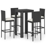 Cumpara ieftin Set mobilier bar exterior cu perne, 5 piese, negru, poliratan