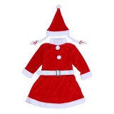 Costum craciunita pentru fata 4-6 ani, 3 piese catifea, rosu