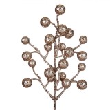 Ramură Decorativă de Crăciun 43cm, Pomușoare Bej șampanie, Glitter Auriu, Oem