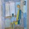 Lucrare abstractă L. Klodnischi acuarelă 48 x 33 cm semnata pe verso LK