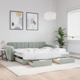VidaXL Pat de zi cu extensie și sertare, gri deschis 90x200 cm catifea