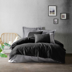 Lenjerie de pat pentru o persoana (FR), Plain - Black, Grey, Cutie de bumbac, Bumbac Ranforce