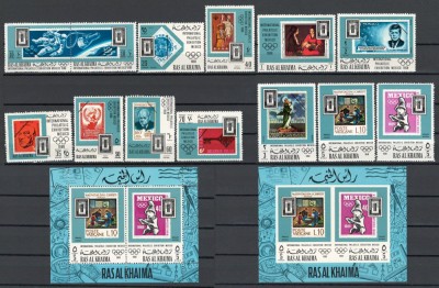 Ras al Khaima 1969 Mi 299/311 bl 70 A+B MNH- Exp Int de timbre EFIMEX &amp;#039;68, Mexic foto
