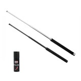 Cumpara ieftin Set doua bastoane telescopice pliabile si spray paralizant chili, DEPOX&reg;, 51 cm/ 64 cm / 60 ml, maner antiderapant, argintiu/negru