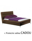 Set pat HM Bonita tapitat cu piele ecologica, somiera inclusa, maro, saltea cu arcuri impachetate individual Neptun Memory Pocket Comfort 160x200x30cm