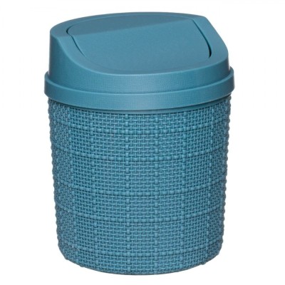 Coș de Gunoi Birou, Impletit, Plastic, Culoare Bleu, Capacitate 1.4L foto