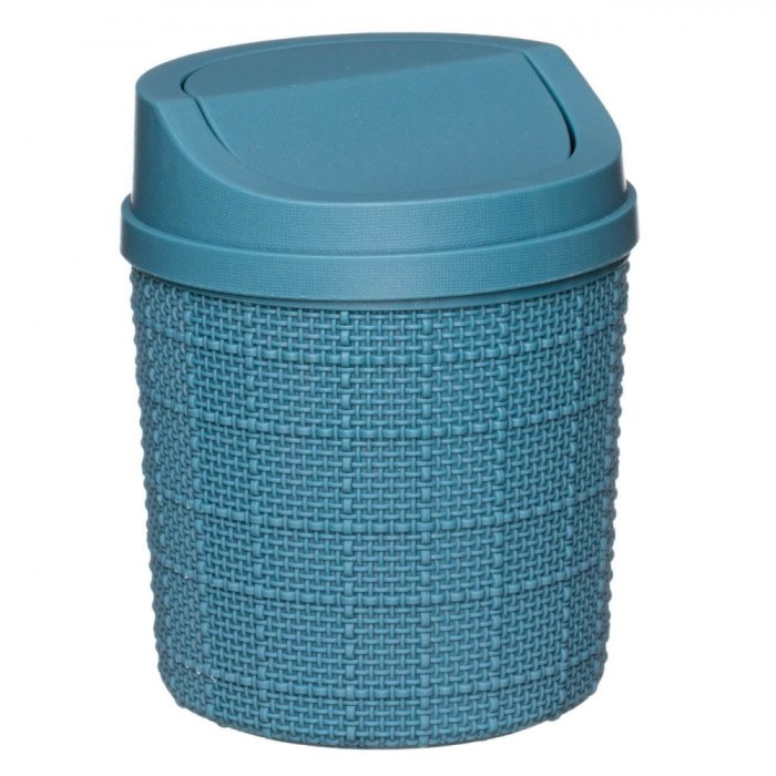Coș de Gunoi Birou, Impletit, Plastic, Culoare Bleu, Capacitate 1.4L