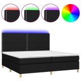 Cumpara ieftin Pat cu arcuri, saltea si LED, negru, 200x200 cm, textil
