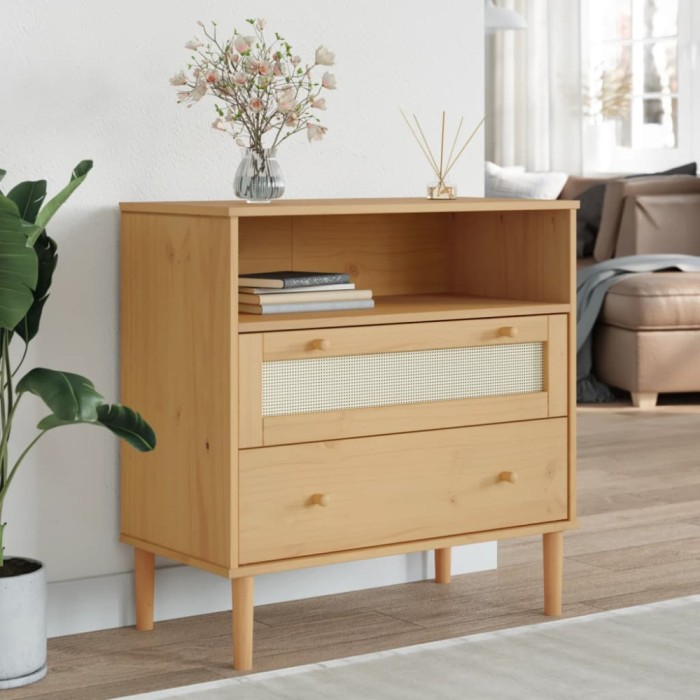 vidaXL Servantă SENJA, aspect ratan maro, 80x40x80 cm, lemn masiv pin 358019