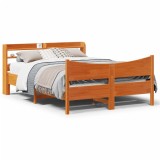 VidaXL Cadru de pat cu tăblie, maro ceruit, 140x190 cm, lemn masiv pin