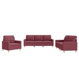 Cumpara ieftin Set canapea cu perne, 3 piese, rosu vin, material textil