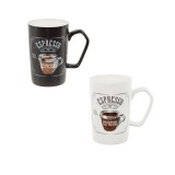 Set 2 cani, 330 ml, Mesaj Espresso, Alb/Negru, Ceramica, 8x12 cm, ATU-089011