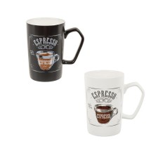 Set 2 cani, 330 ml, Mesaj Espresso, Alb/Negru, Ceramica, 8x12 cm, ATU-089011 foto