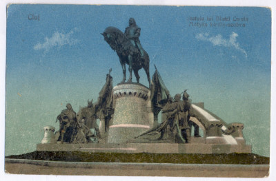 1413 - CLUJ, Statuia lui Matei Corvin - old postcard - unused - 1925 foto