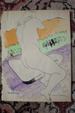 Nuni Dona (n.1916 Vaslui &ndash; d.2009 Bucuresti) Nud, desen in tus, acuarelat/hartie,23,8x18,4cm