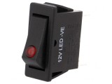 Rocker Switch ON-OFF 12A 250VAC Black with LED