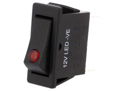 Rocker Switch ON-OFF 12A 250VAC Black with LED foto