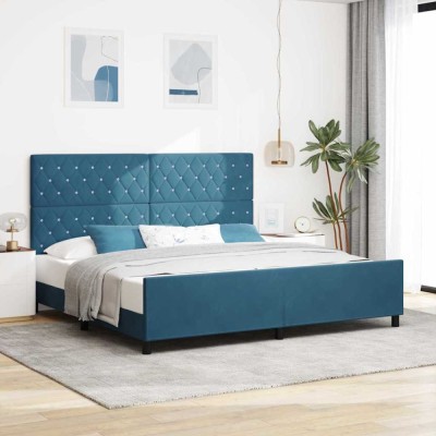 vidaXL Cadru de pat cu headboard Albastru &amp;icirc;nchis 200 x 200 cm Catifea 3344901 foto