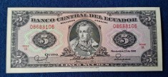 5 Sucres anul 1988 - Bancnota veche Ecuador - SUPERBA