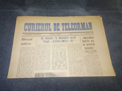 ZIARUL CURIERUL DE TELEORMAN - 21 27 AUGUST 1992 foto