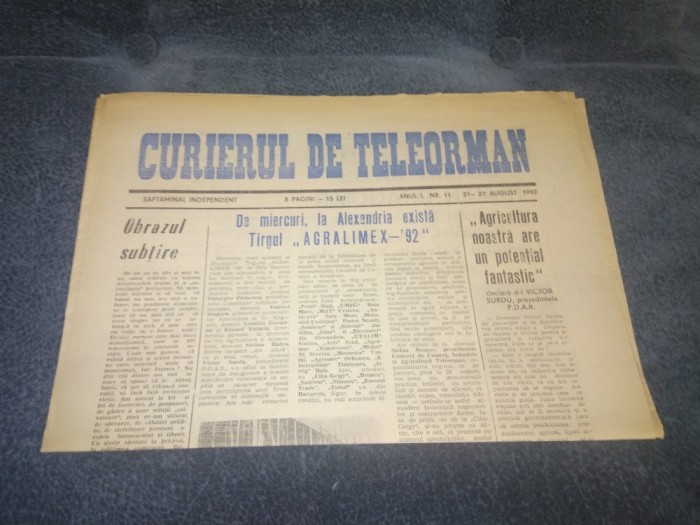ZIARUL CURIERUL DE TELEORMAN - 21 27 AUGUST 1992