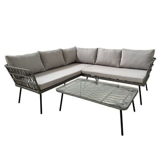 Set mobilier gradina/terasa, gri, 1 masa, 1 canapea colt, Chomik GartenVIP DiyLine