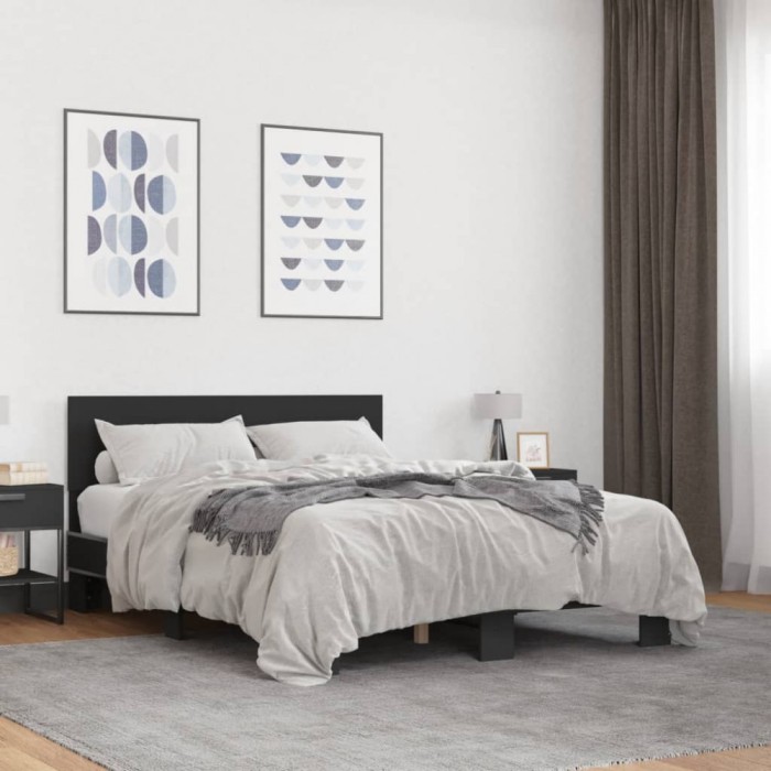 vidaXL Cadru de pat, negru, 120x190 cm, lemn prelucrat și metal 3280202
