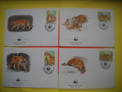 HOPCT PLIC FDC S NR 319 SET 4 FDC -FAUNA- TIGRI 1984 LAOS -NECIRCULAT foto