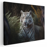 Tablou canvas tigru alb in natura, negru, alb, verde 1111 Tablou canvas pe panza CU RAMA 30x40 cm