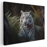 Tablou canvas tigru alb in natura, negru, alb, verde 1111 Tablou canvas pe panza CU RAMA 80x120 cm