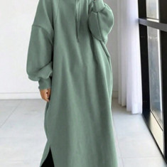 Hanorac oversized, cu gluga si maneca lunga, verde, dama, Shein