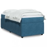 Cumpara ieftin Pat box spring cu saltea, albastru &icirc;nchis, 90x200 cm, catifea