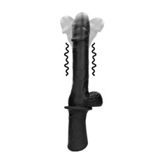 Vibrator OUCH! Handheld Vibrating and Thrusting Dildo, design realist cu m&acirc;ner, funcții de penetrare automată și vibrație, negru