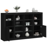 VidaXL Servantă cu lumini LED, 3 buc., negru, lemn prelucrat