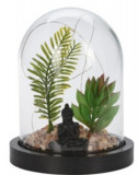 Decoratiune luminoasa Buddha w plant, 14x14x17 cm, ciment, negru, Excellent Houseware