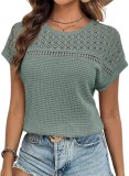 Bluză de vară din dantelă pentru femei, m&acirc;necă scurtă, top casual &ndash; Verde Călduros L