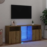 VidaXL Dulap TV cu LED stejar artizanal 120x30x50 cm lemn prelucrat