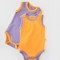 Set 2 body-uri fara maneci Ribana Bebe Unisex din bumbac organic si 5%elastan - Galben/Mov BabyCosy (Marime: 18-24 Luni)