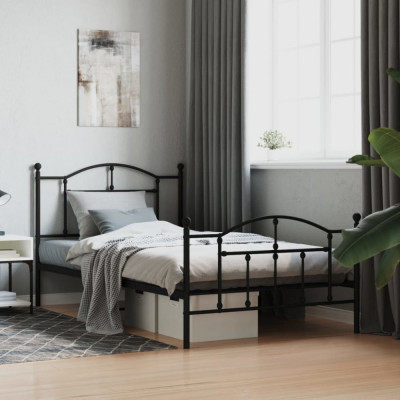 vidaXL Cadru pat metalic cu tăblii de cap/picioare, negru, 100x200 cm foto