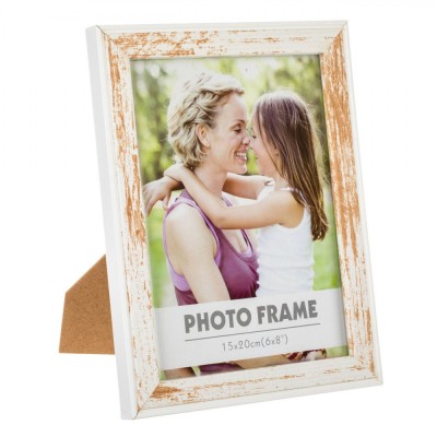 Ramă Foto, Model Alb Brushed, Dimensiune Fotografie 15x20 cm, Dimensiune Ramă 18x22,5 cm, Material Lemn și Sticlă foto