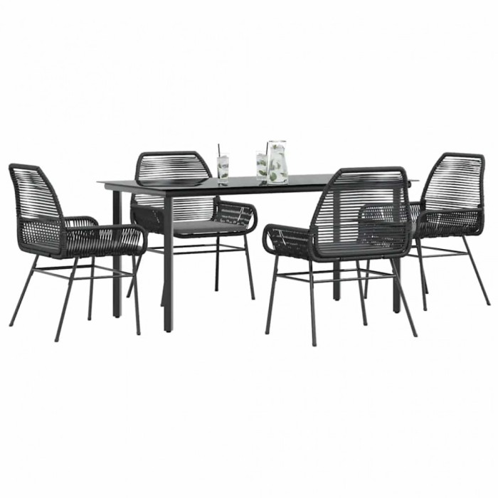 Gossi set de sufragerie de gradina 5 piese neagra sticla poly rattan