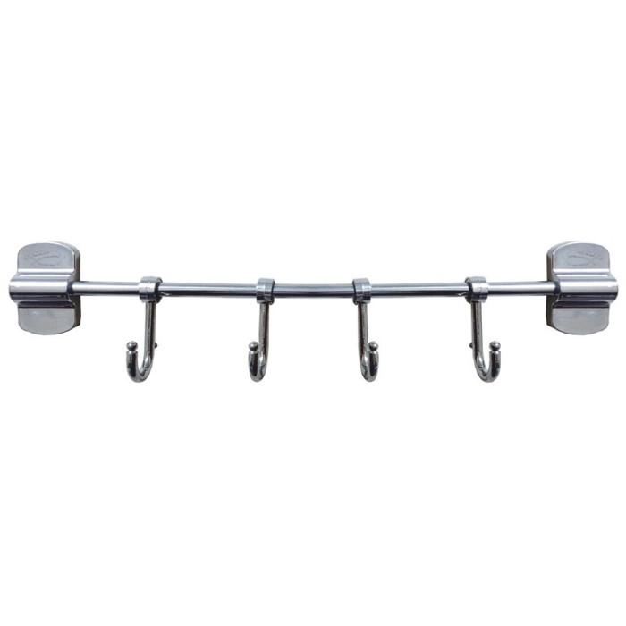Cuier din metal pentru baie, argintiu, cu 4 agatatori reglabile, 340 mm