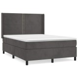 Cumpara ieftin Pat box spring cu saltea, gri inchis, 140x200 cm, catifea