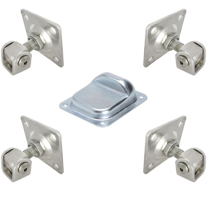 Set balamale porti, reglabile, M18, cu placa 90x90 mm, greutate sutinuta 480 kg si opritor poarta, zincat, inaltime 50 mm, baza 158x138 mm