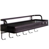 Raft metalic multifunctional Pufo Cuisine cu suport si 6 cuiere pentru condimente si ustensile de bucatarie, 44 x 16 cm, maro