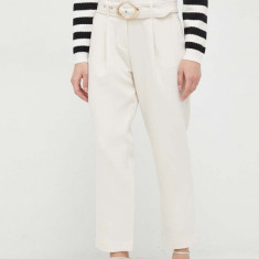 Morgan pantaloni femei, culoarea bej, drept, high waist