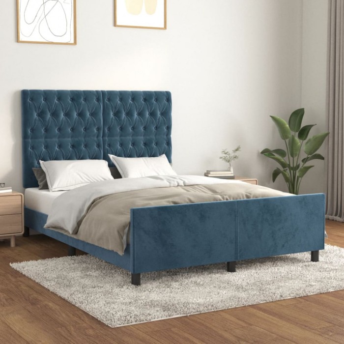 vidaXL Cadru de pat fără saltea, albastru &icirc;nchis, 140x190 cm, catifea 3125938