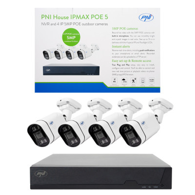 Aproape nou: Kit supraveghere video POE PNI House IPMAX POE 5, NVR cu 4 porturi POE foto